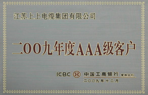 公海彩船荣获“中国工商银行2009年度AAA级客户”称呼