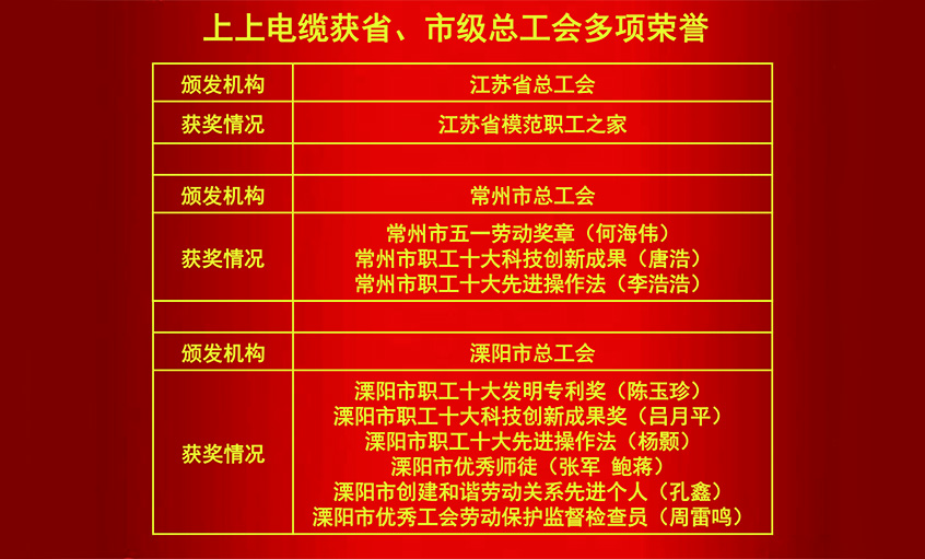 公海彩船电缆获省、市级总工会多项声誉